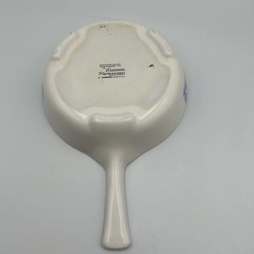 Corning Amana Radarange White/Blue Colonial House Browning Skillet w/Lid Vintage